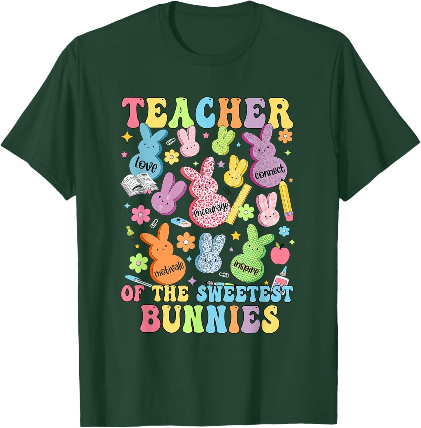 Teacher Of The Sweetest Bunnies Teacher Happy Easter Day T-Shirt - T-Shirt | Forest