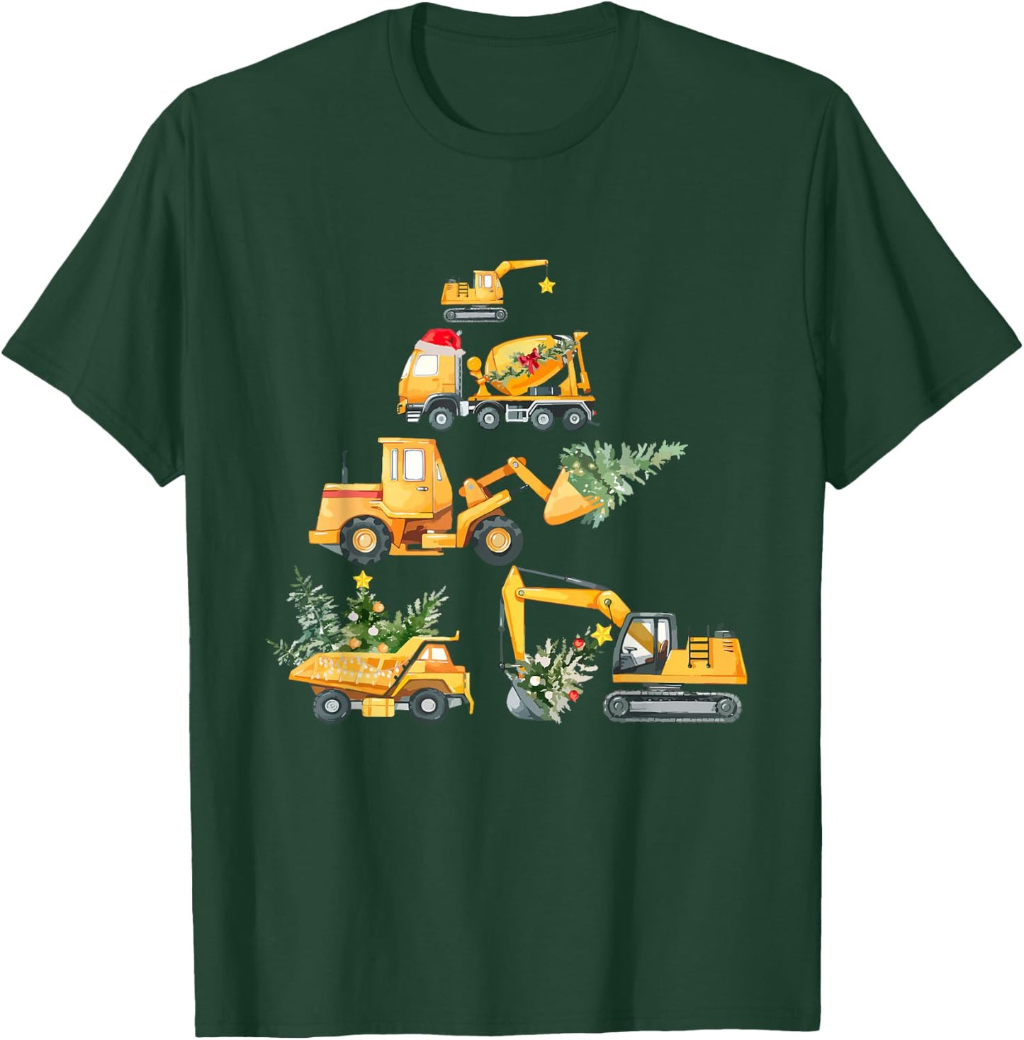 Christmas Excavator Construction Truck Xmas Tree Boys Kids T-Shirt - T-Shirt | Forest