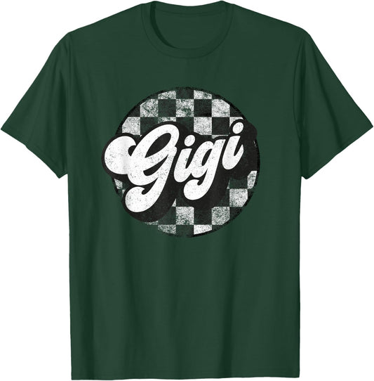 Funny Retro Checkered Gigi Race Vintage Matching Family T-Shirt - T-Shirt | Forest