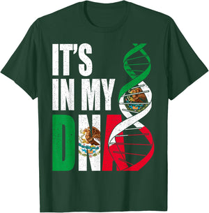 Mexico DNA Mexican Flag Proud Hispanic Men Women Kids Gift T-Shirt - T-Shirt | Forest