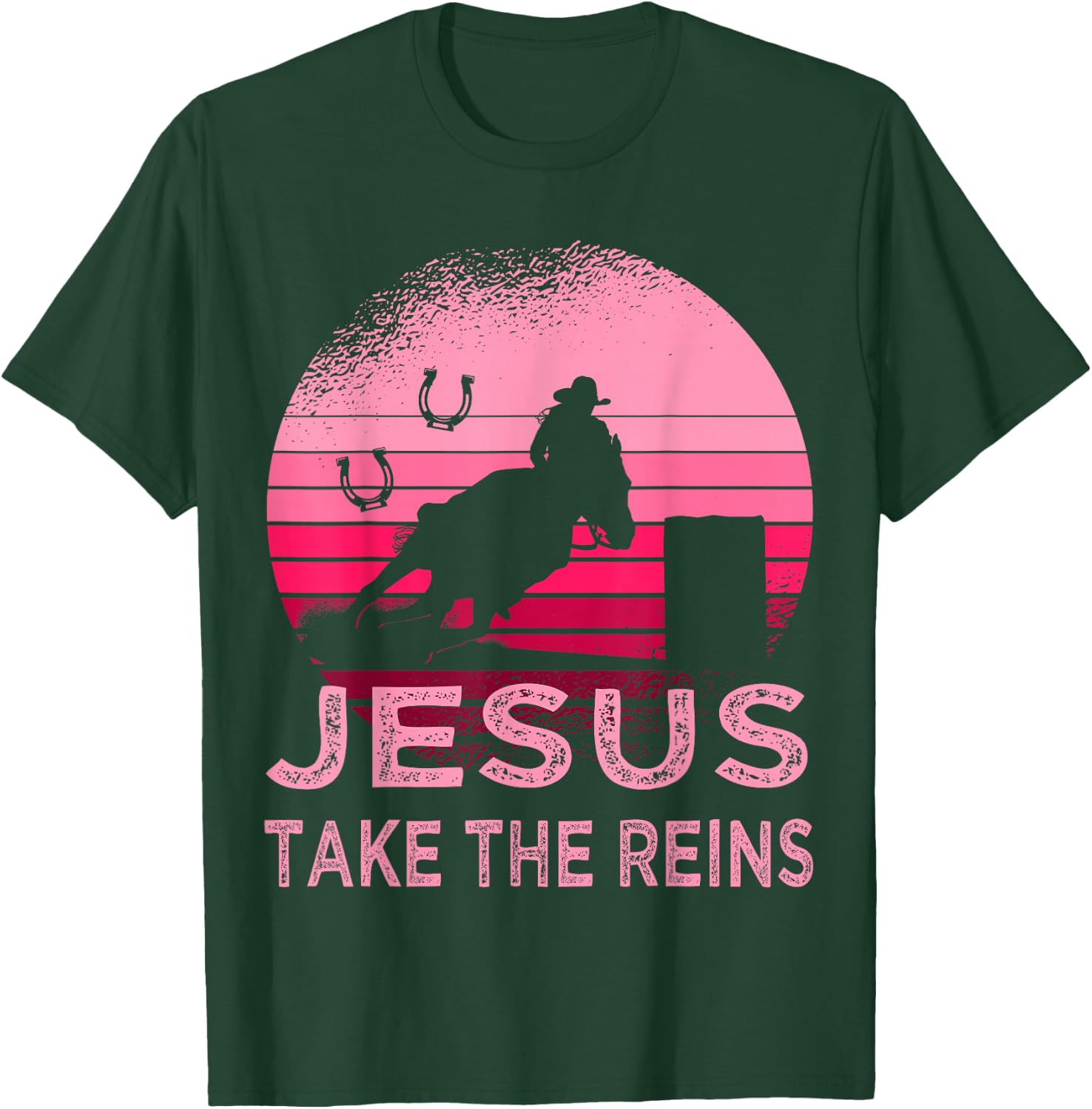 Pink Retro Horse Barrel Racing Jesus Take the Reins Rodeo T-Shirt - T-Shirt | Forest