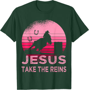 Pink Retro Horse Barrel Racing Jesus Take the Reins Rodeo T-Shirt - T-Shirt | Forest
