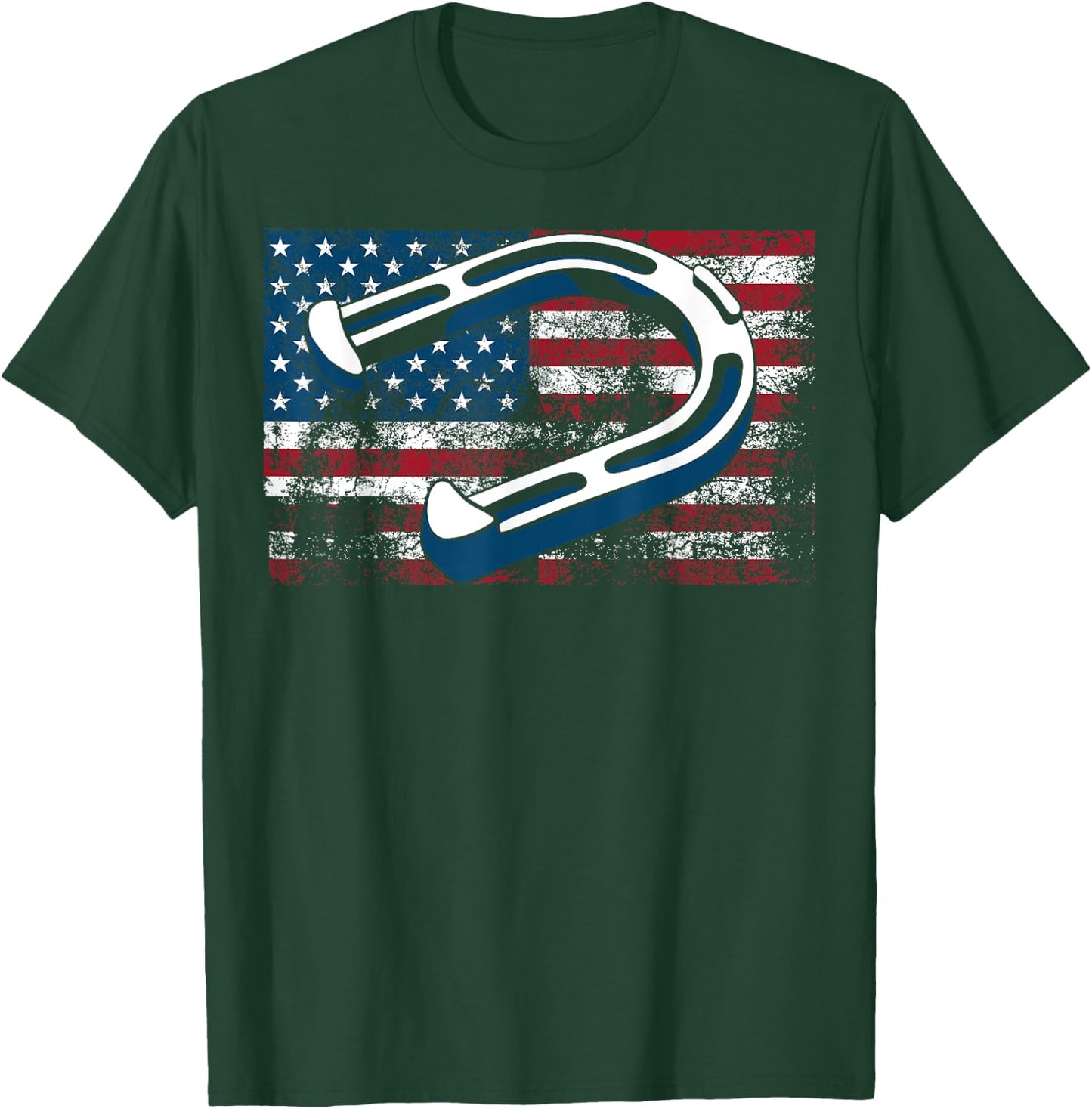 Cool Horseshoe Pitching USA Flag | Funny US Pitcher Fan Gift T-Shirt - T-Shirt | Forest