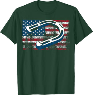 Cool Horseshoe Pitching USA Flag | Funny US Pitcher Fan Gift T-Shirt - T-Shirt | Forest