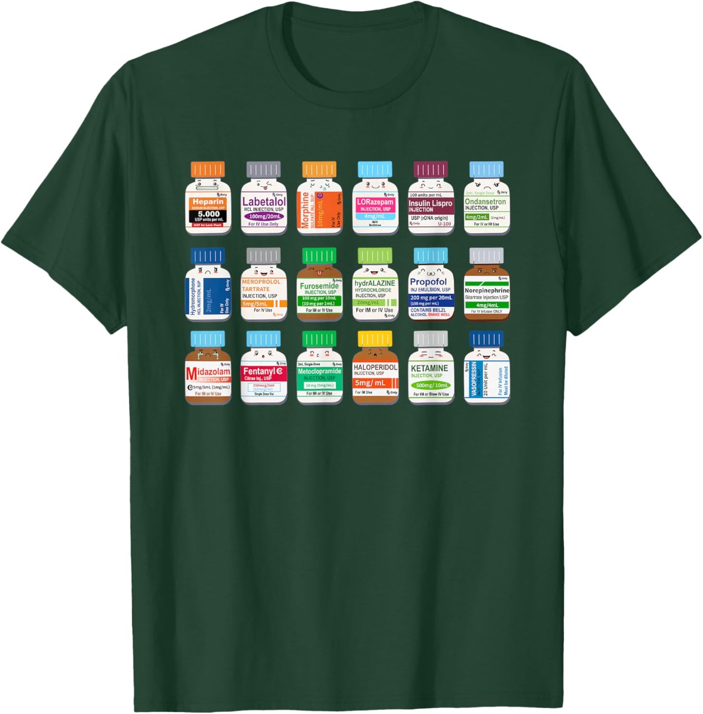 Medication Vial Medical Bottles Nurse Pharmacy Pharmacists T-Shirt - T-Shirt | Forest