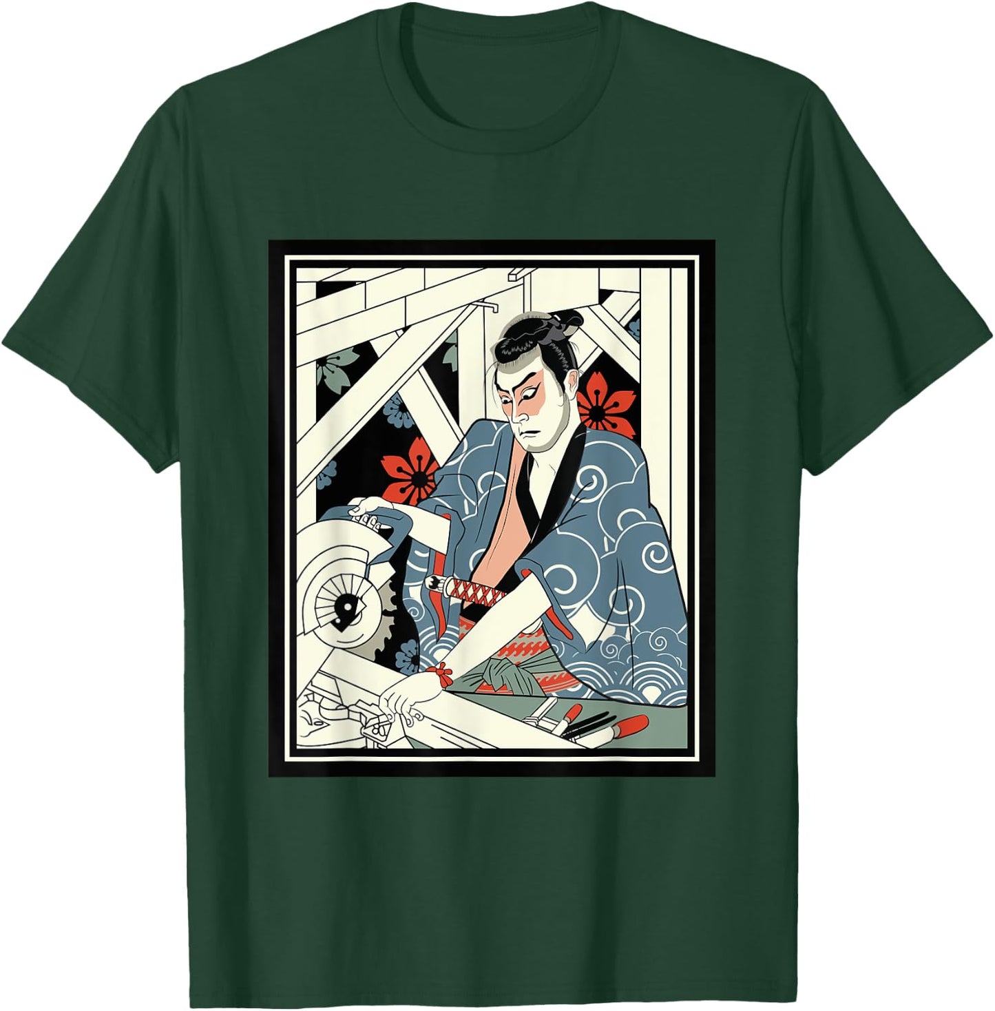 Carpenter Japanese Samurai Warrior Armor Sword Fighter Mask T-Shirt - T-Shirt | Forest