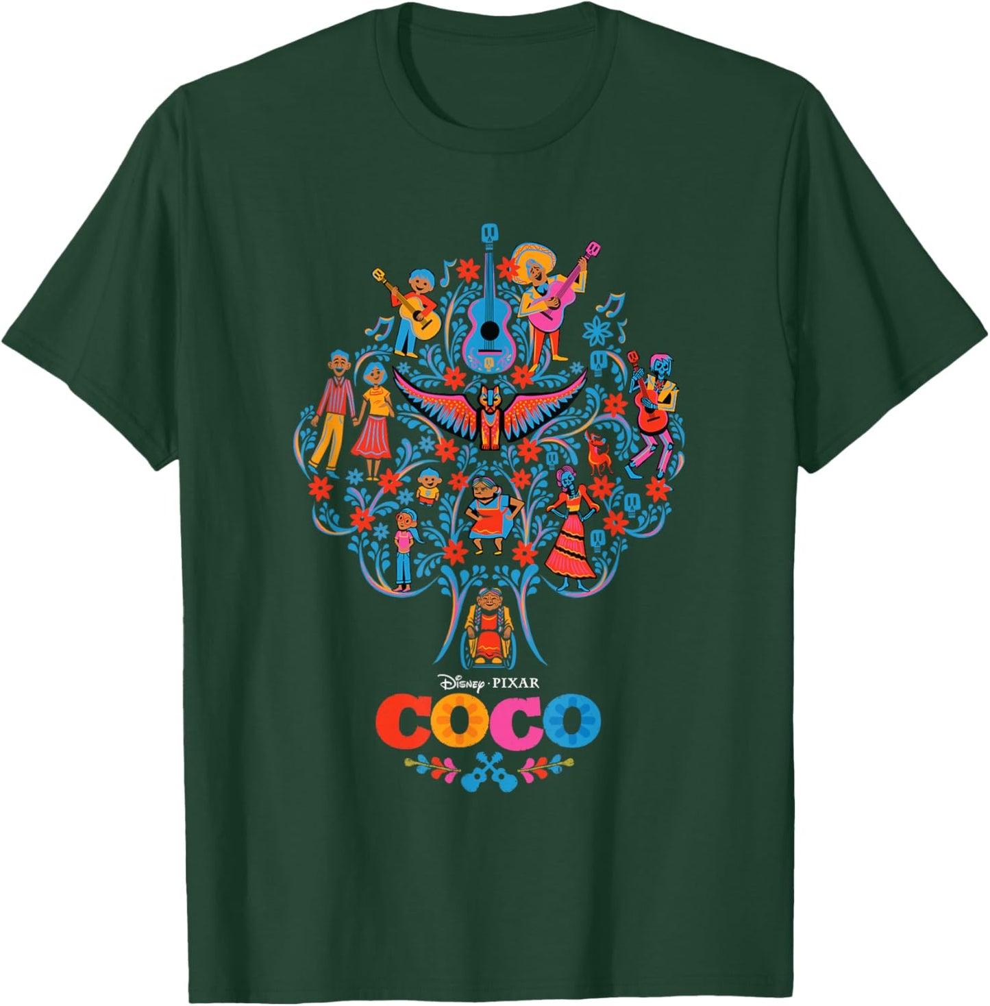 Disney Pixar Coco Iconic Colorful Family Tree Chest Poster T-Shirt - T-Shirt | Forest