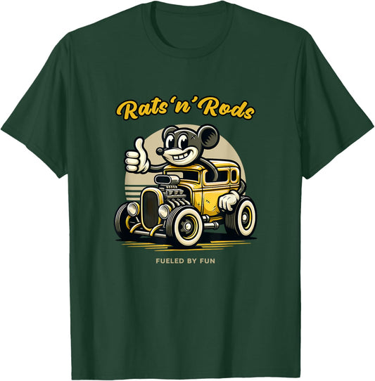 Powered by Fun Rats 'n' Rods Hot Rod Retro , Black, S T-Shirt - T-Shirt | Forest