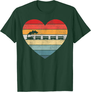 Steam Train Driver Trainspotting Locomotive Vintage Heart T-Shirt - T-Shirt | Forest