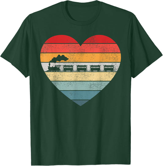 Steam Train Driver Trainspotting Locomotive Vintage Heart T-Shirt - T-Shirt | Forest