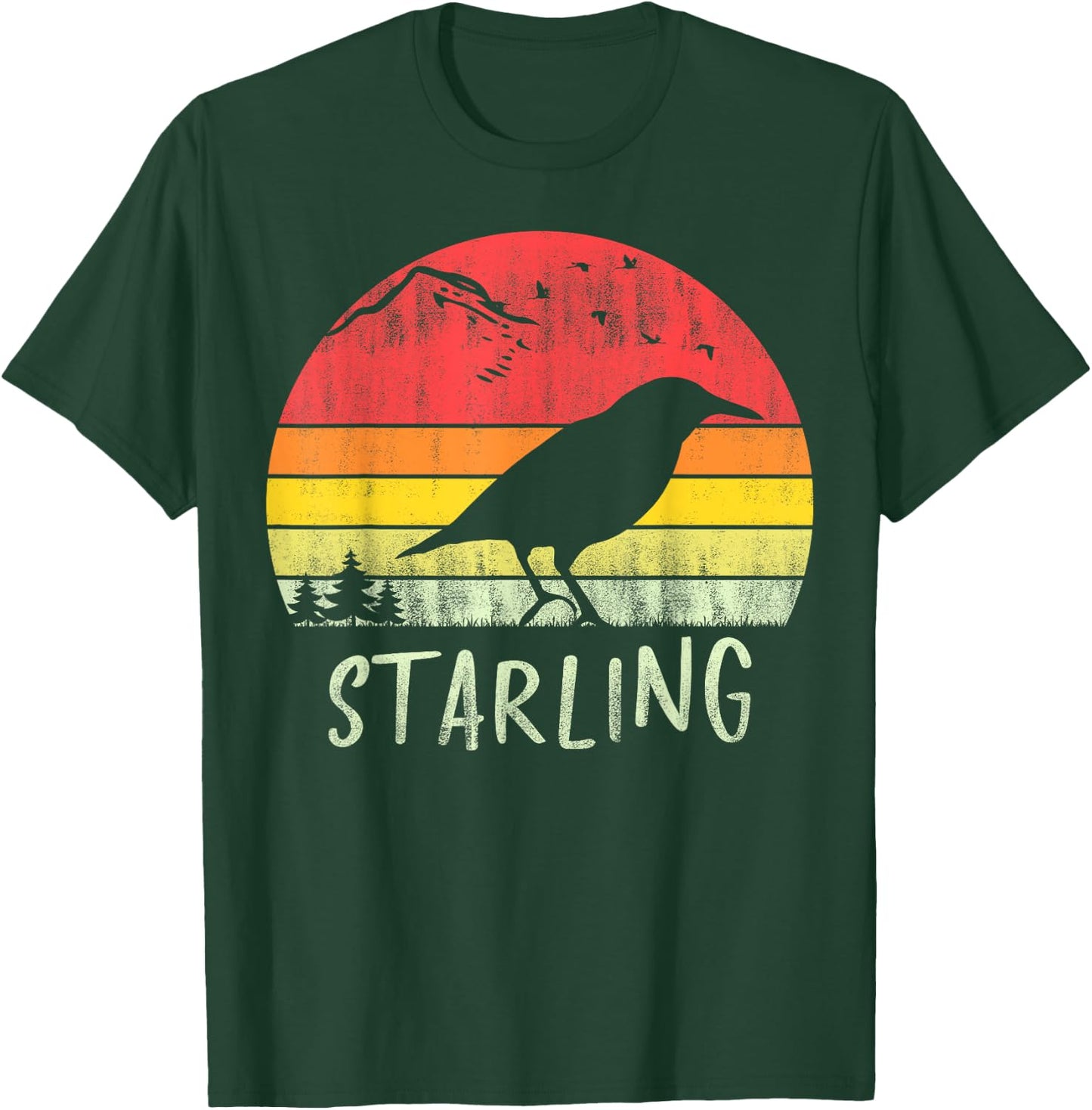 Retro Vintage Starling Silhouette Bird 70s 80s T-Shirt - T-Shirt | Forest