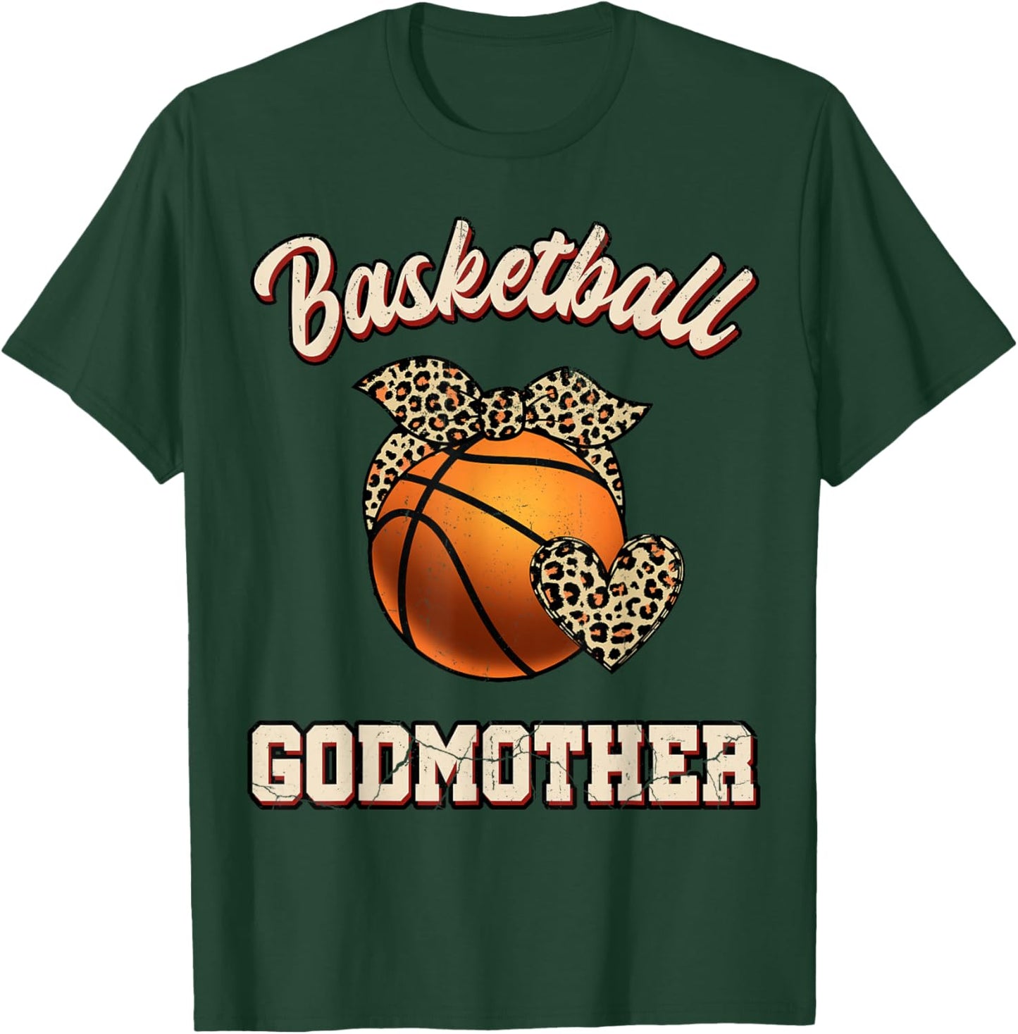 Basketball Godmother Bandana Leopard Heart Fans Mother's Day T-Shirt - T-Shirt | Forest