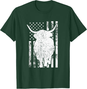 American Flag - Scottish Highland Cow For Cattle Farmer T-Shirt - T-Shirt | Forest