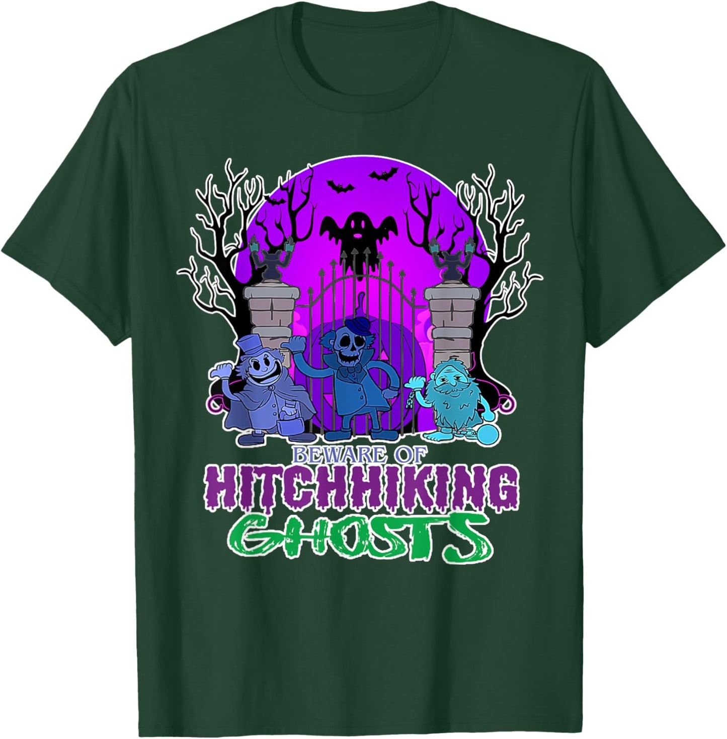 Beware Of Hitchhiking Ghosts Halloween Bat Funny T-Shirt - T-Shirt | Forest