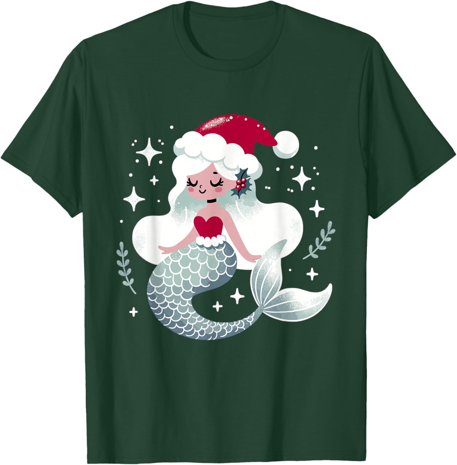 Cute Mermaid Santa Merry Christmas T-Shirt - T-Shirt | Forest