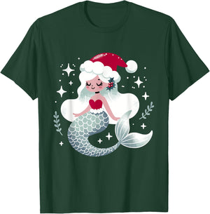 Cute Mermaid Santa Merry Christmas T-Shirt - T-Shirt | Forest