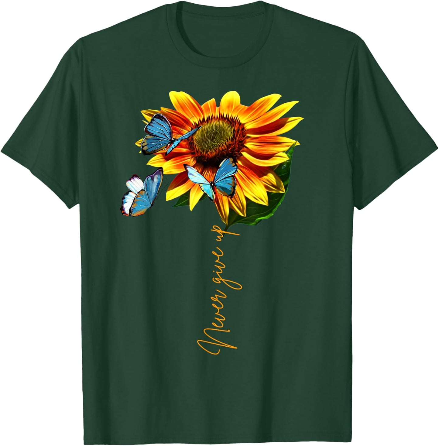 Sunflower Never Give Up Multiple Sclerosis Butterflies T-Shirt - T-Shirt | Forest