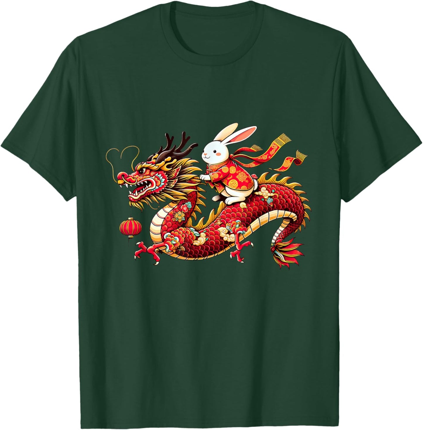Rabbit ride Chinese Dragon Funny Happy New Year T-Shirt - T-Shirt | Forest