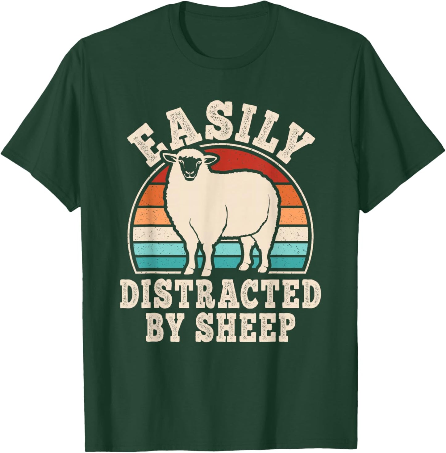 Easily Distracted by Sheep Retro Men Women T-Shirt - T-Shirt | Forest