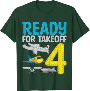 Kids Ready For Takeoff I'm 4 Airplane 4 Years Old 4th Birthday T-Shirt - T-Shirt | Forest