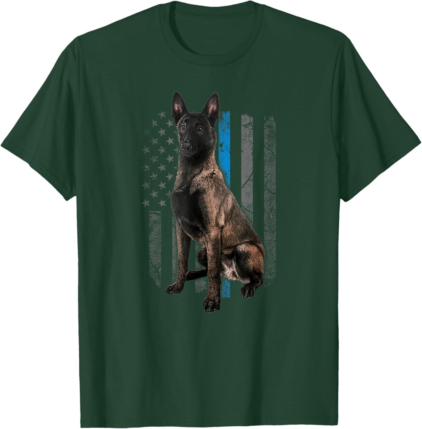 Thin Blue Line American Flag Belgian Malinois Police Dog Women Men T-Shirt - T-Shirt | Forest