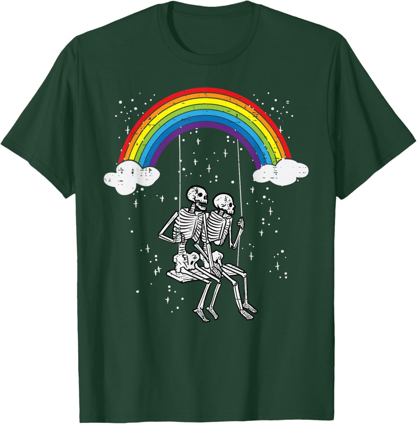 Halloween Skeletons Couple Rainbow Swing Costume Women Men T-Shirt - T-Shirt | Forest