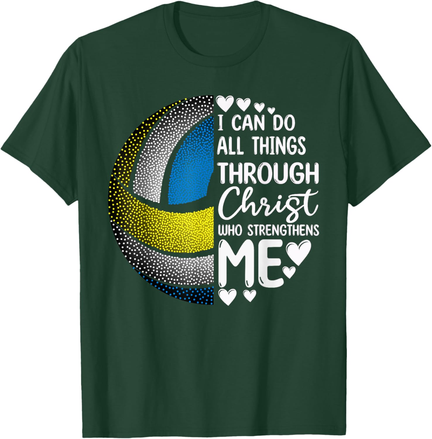 Volleyball Girl Women Boy Men Funny Volleyball Christ Verse T-Shirt - T-Shirt | Forest