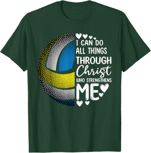 Volleyball Girl Women Boy Men Funny Volleyball Christ Verse T-Shirt - T-Shirt | Forest