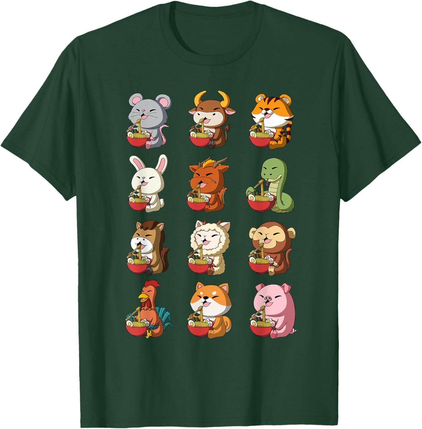 Cute Chinese Zodiac Animals Ramen Noddle Lunar New Year T-Shirt - T-Shirt | Forest
