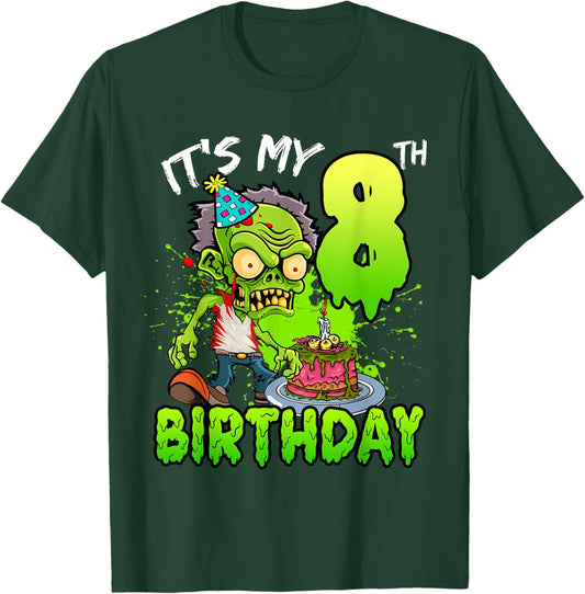It's My 8th Birthday Zombie Lover 8 Year Old Boys Girls T-Shirt - T-Shirt | Forest