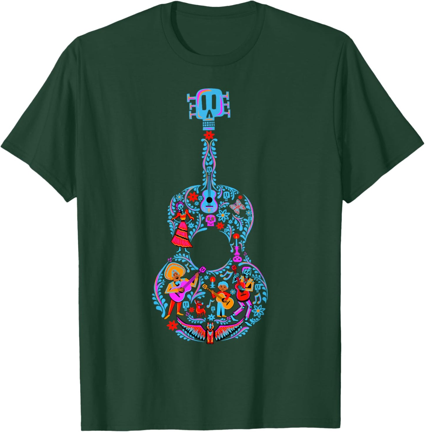 Disney Pixar Coco Guitar Collage Day Of The Dead Style Logo T-Shirt - T-Shirt | Forest