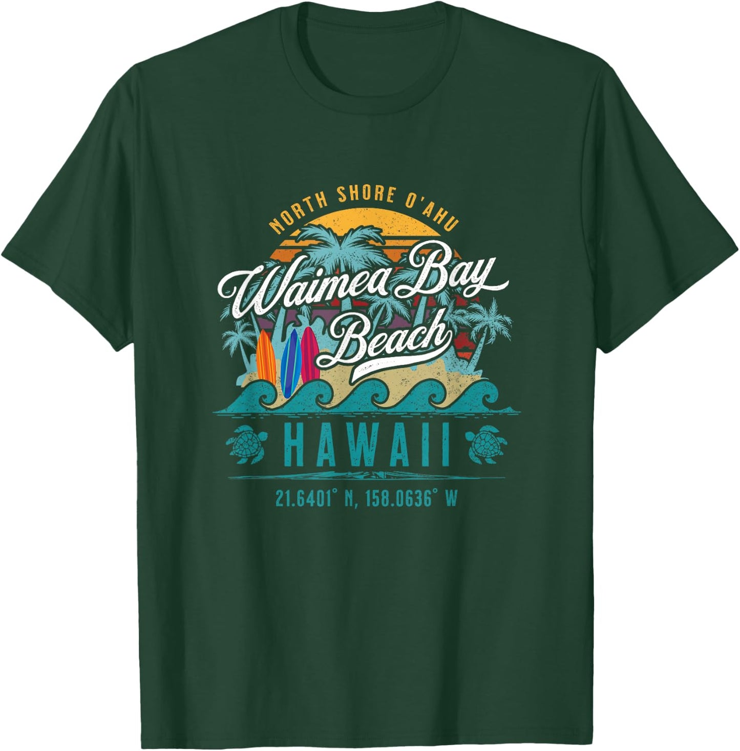 Waimea Bay Beach North Shore Oahu Hawaii Retro Sun Sand Surf T-Shirt - T-Shirt | Forest