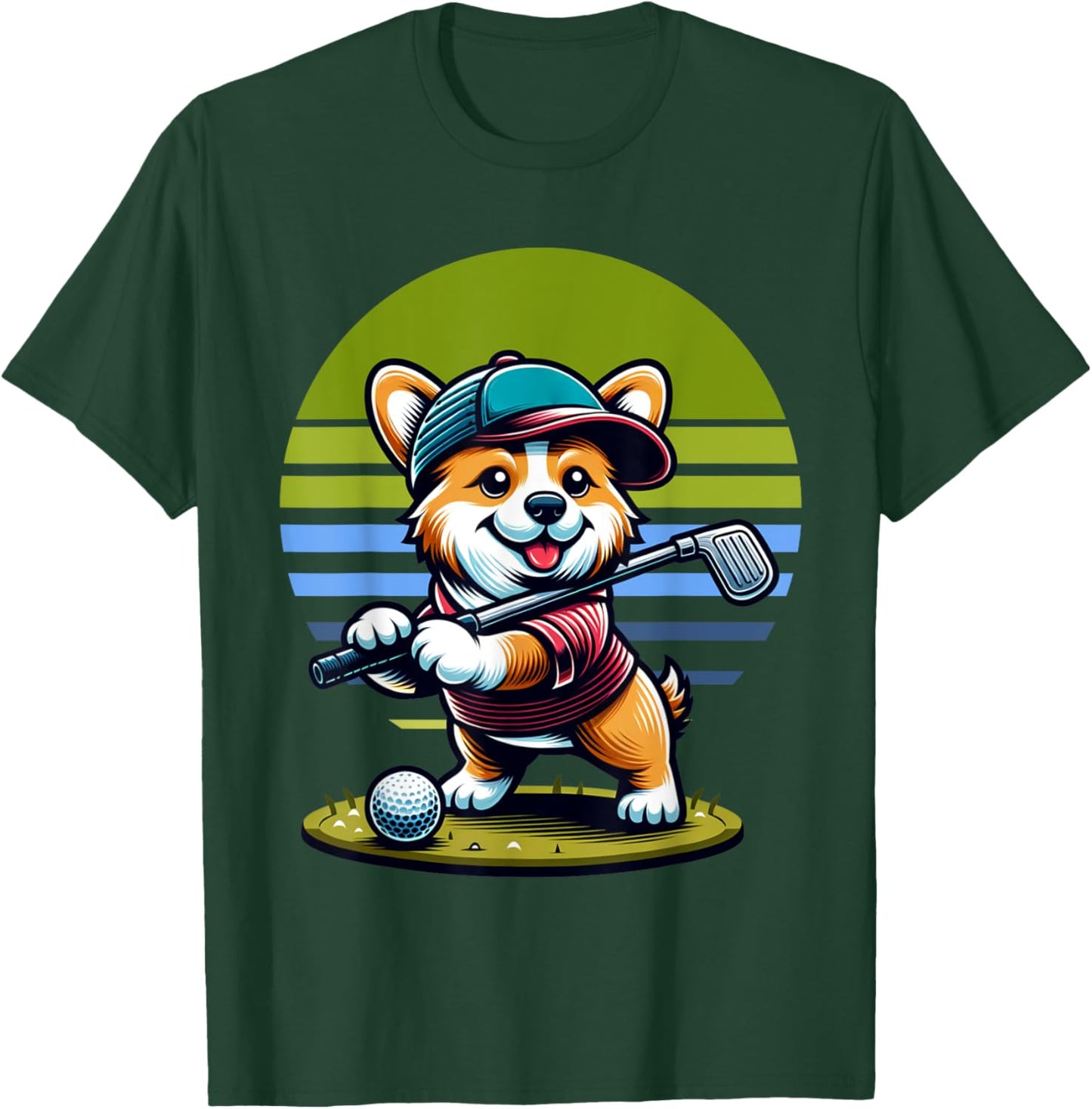 Standing Corgi Swinging Golf Club. Funny Corgi And Golf T-Shirt - T-Shirt | Forest
