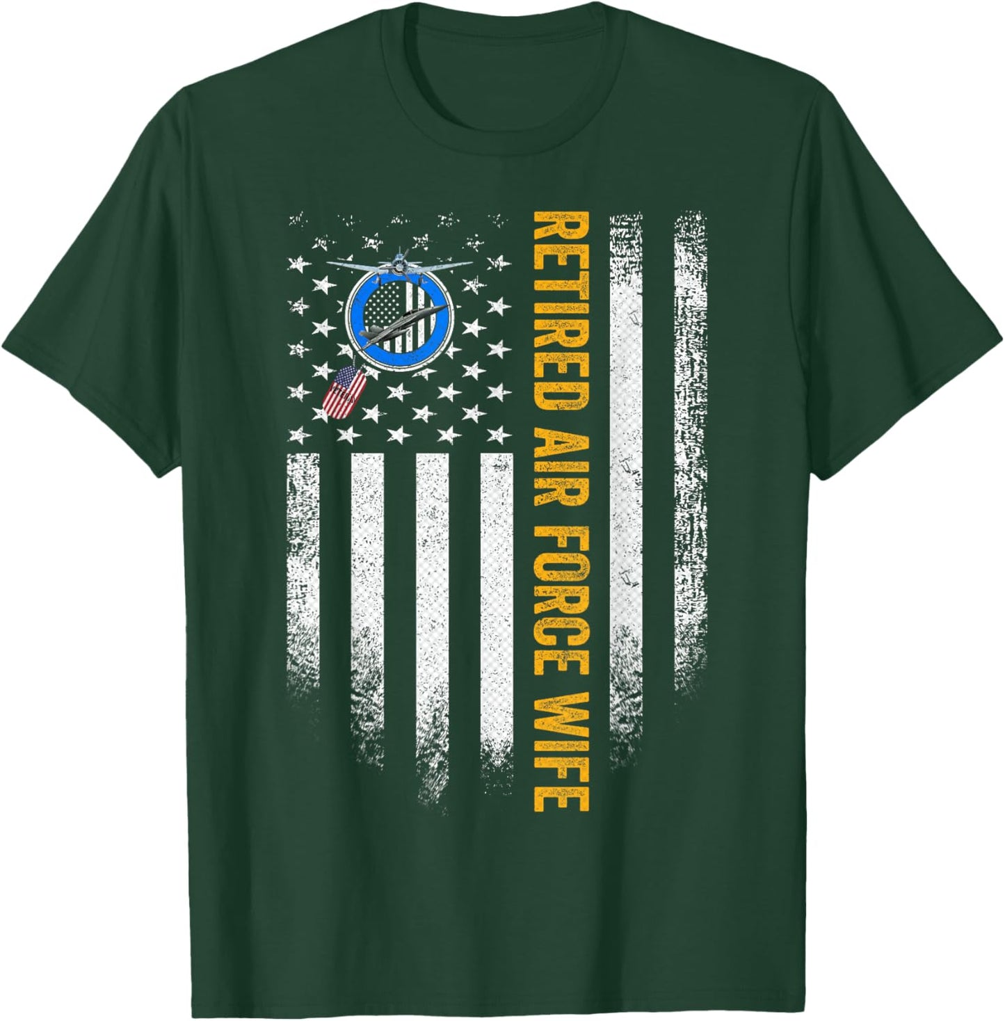 Vintage USA American Flag Retired US Air Force Veteran Wife Women Men T-Shirt - T-Shirt | Forest