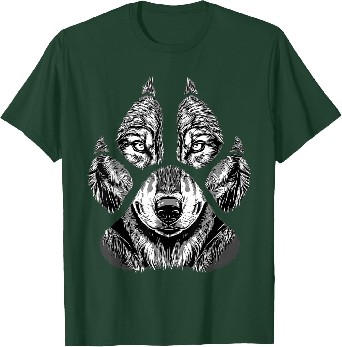Wolf Face Footprints - Wildlife Animal Lover T-Shirt - T-Shirt | Forest