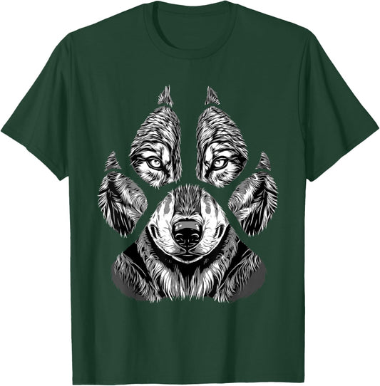Wolf Face Footprints - Wildlife Animal Lover T-Shirt - T-Shirt | Forest