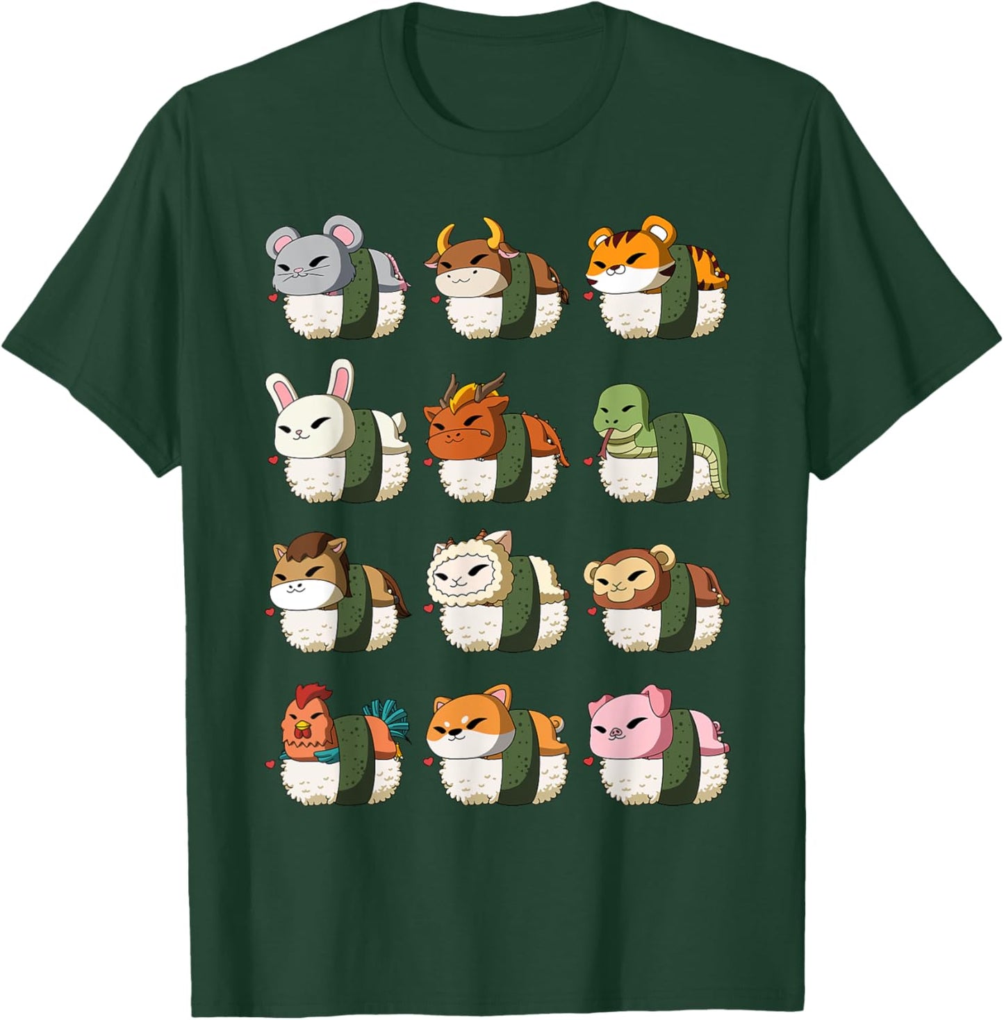 Cute Chinese Zodiac Animal Signs Lunar New Year Sushi T-Shirt - T-Shirt | Forest