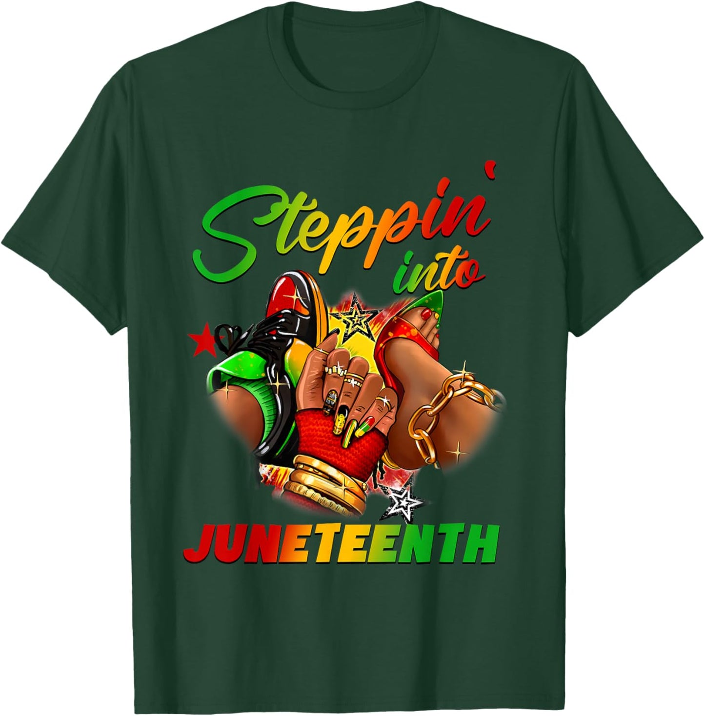 Stepping into juneteenth Afro Woman Black Girls Sneakers Men T-Shirt - T-Shirt | Forest