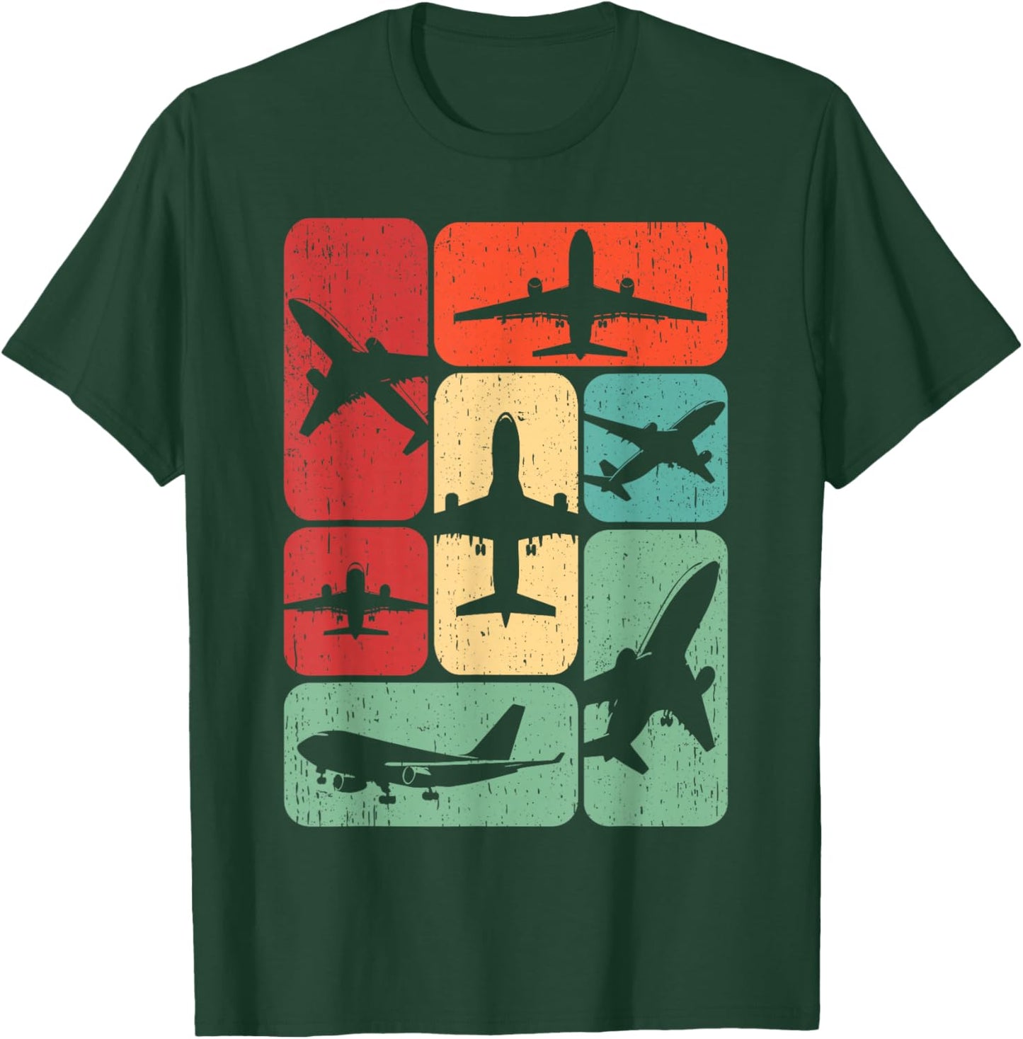 Vintage Airplane Design Gifts Kids Men Airplane Pilot Art Retro Black Small Men Boys Winter T-Shirt - T-Shirt | Forest