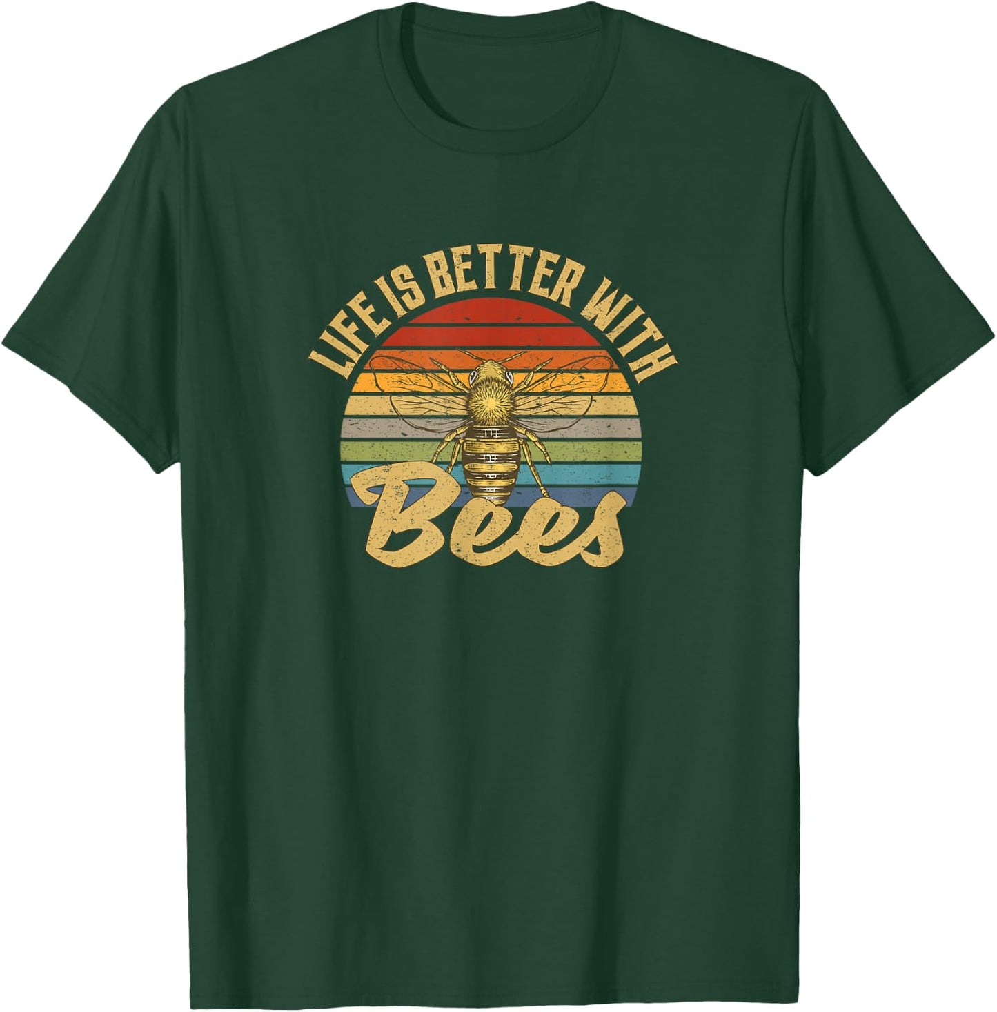 Life Is Better With Bees Retro Vintage T-Shirt - T-Shirt | Forest
