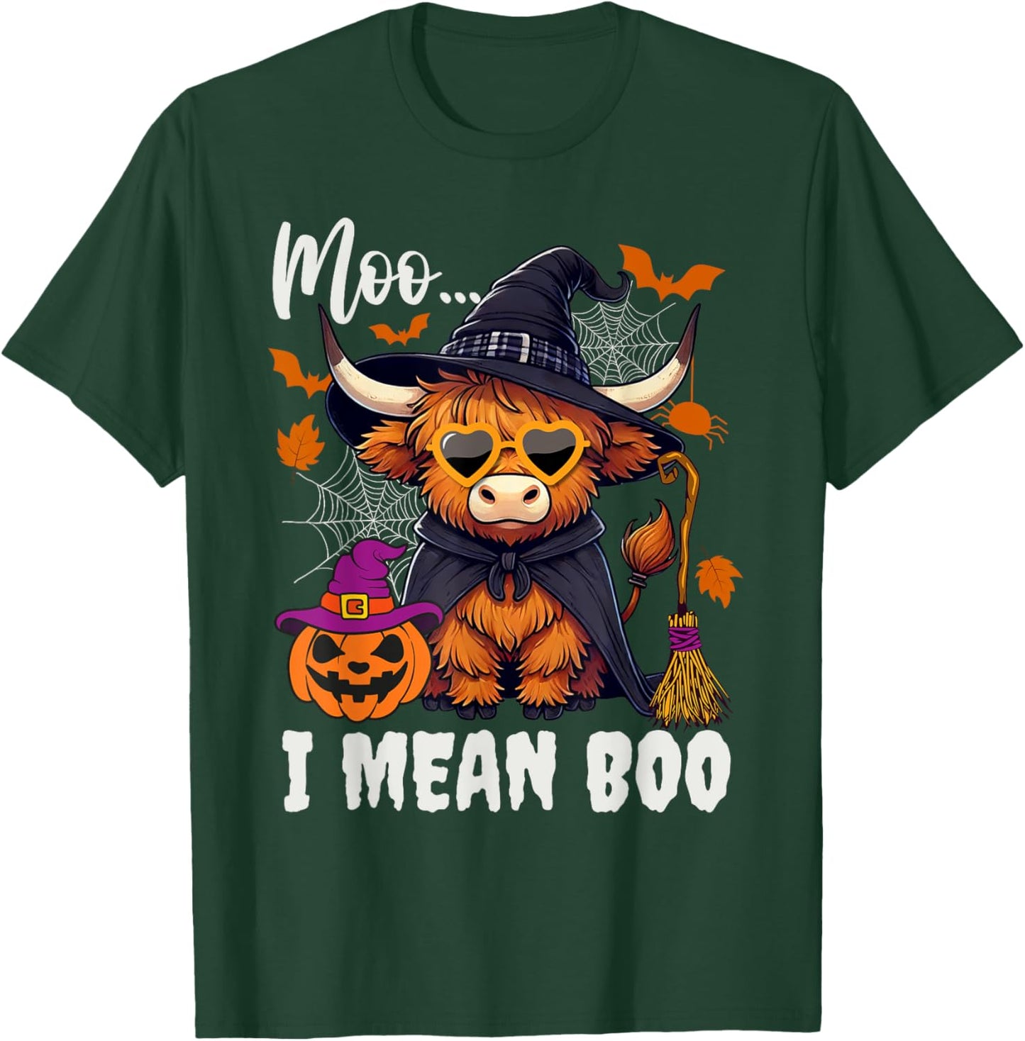 Moo I Mean Boo Witch Highland Cow Halloween Costume T-Shirt - T-Shirt | Forest