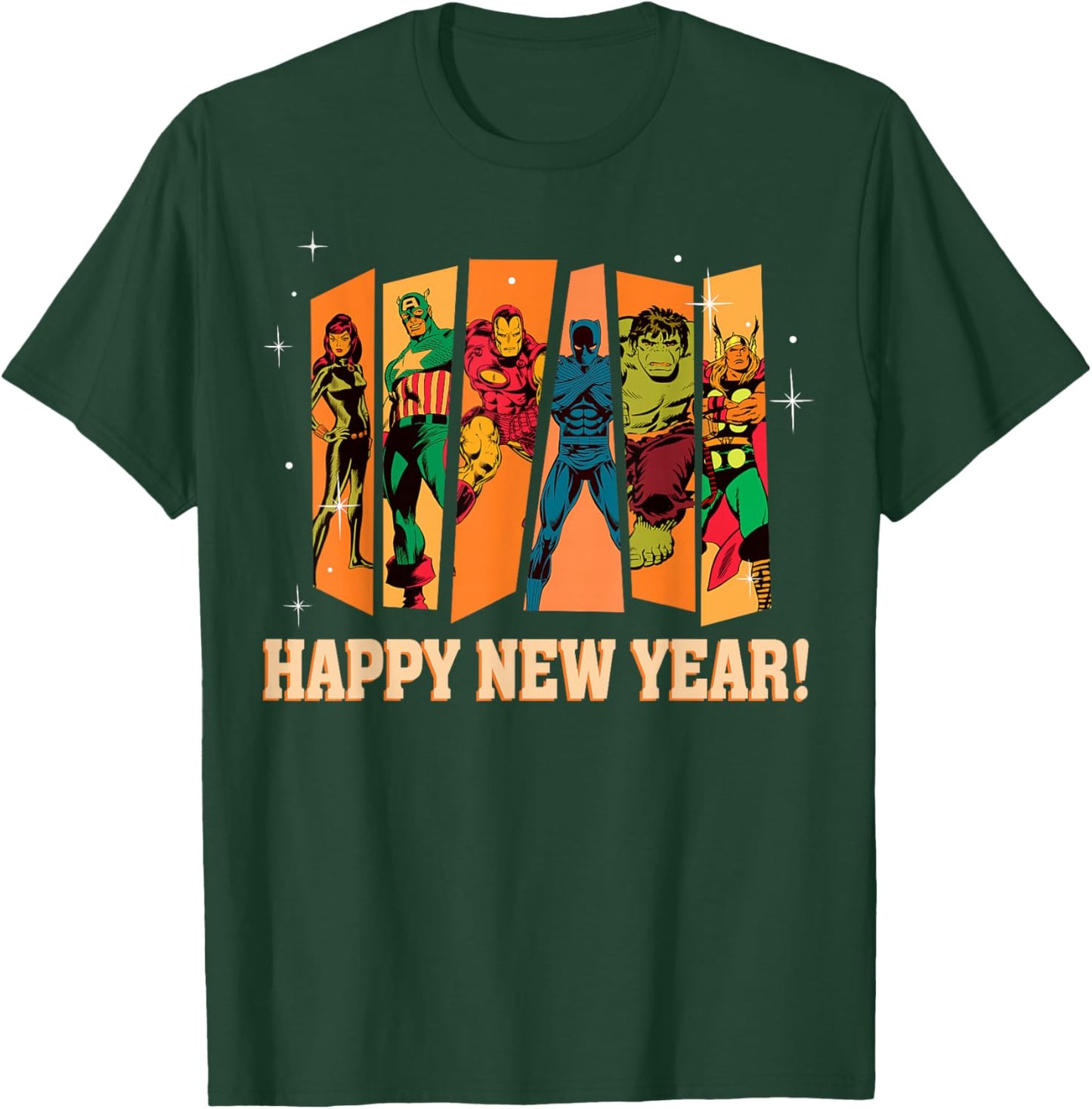 Marvel Avengers Retro Vintage Seventies Comic Happy New Year T-Shirt - T-Shirt | Forest