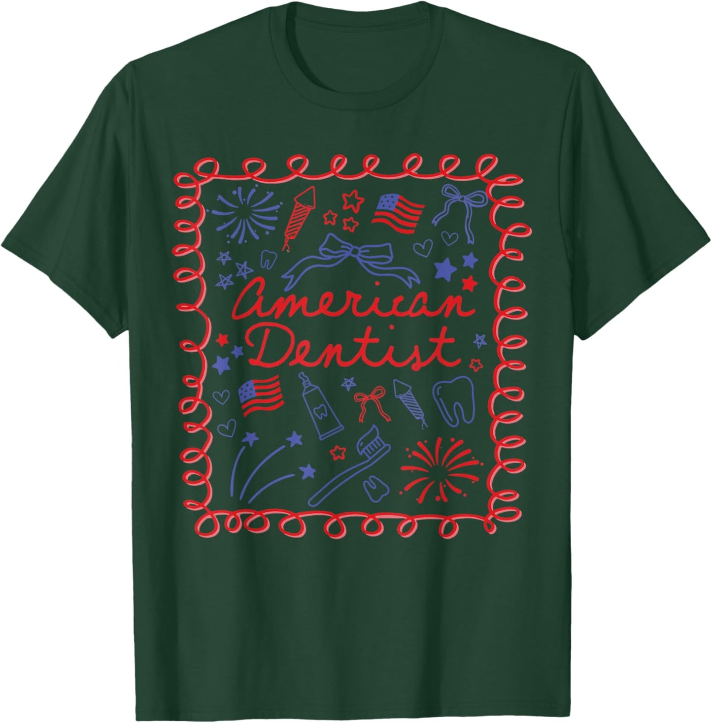 American Dentist 4th July Dental Hygienist Coquette Tooth US T-Shirt - T-Shirt | Forest
