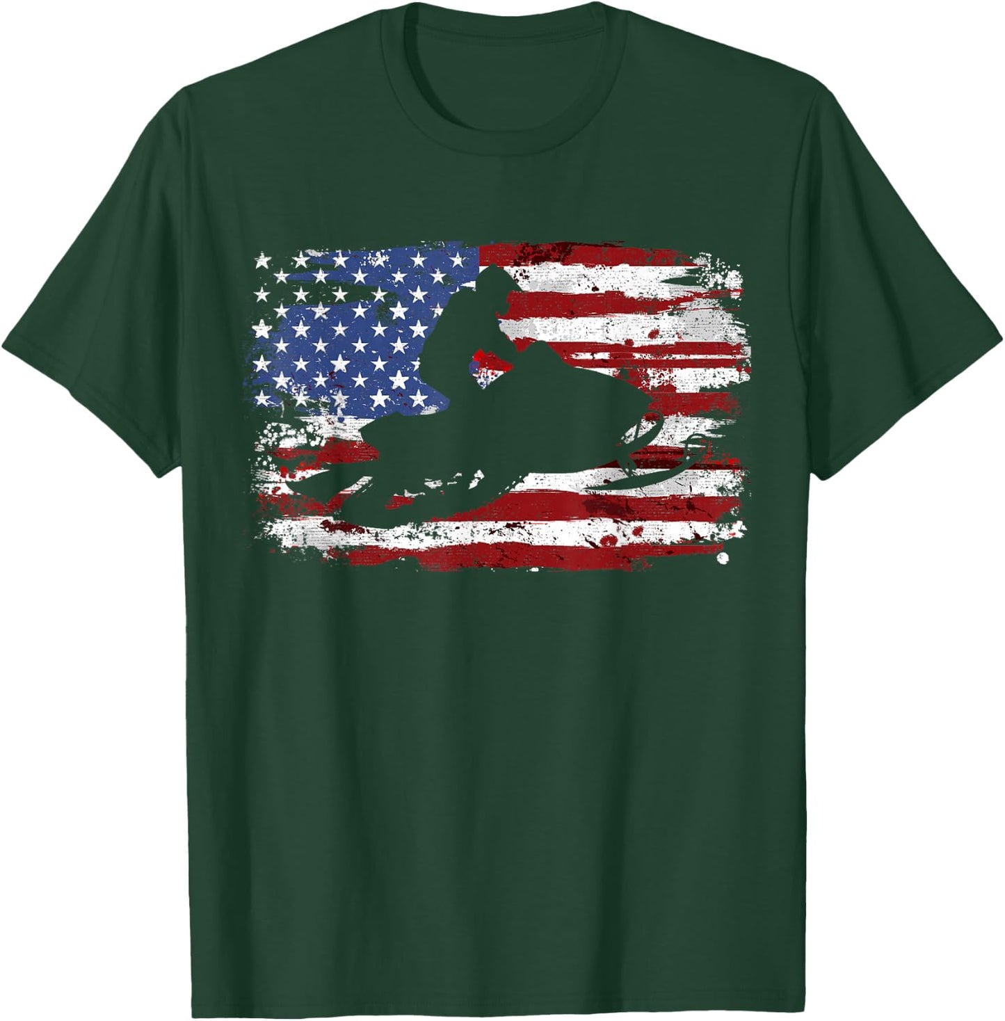 Snowmobile Vintage American Flag T-Shirt - T-Shirt | Forest