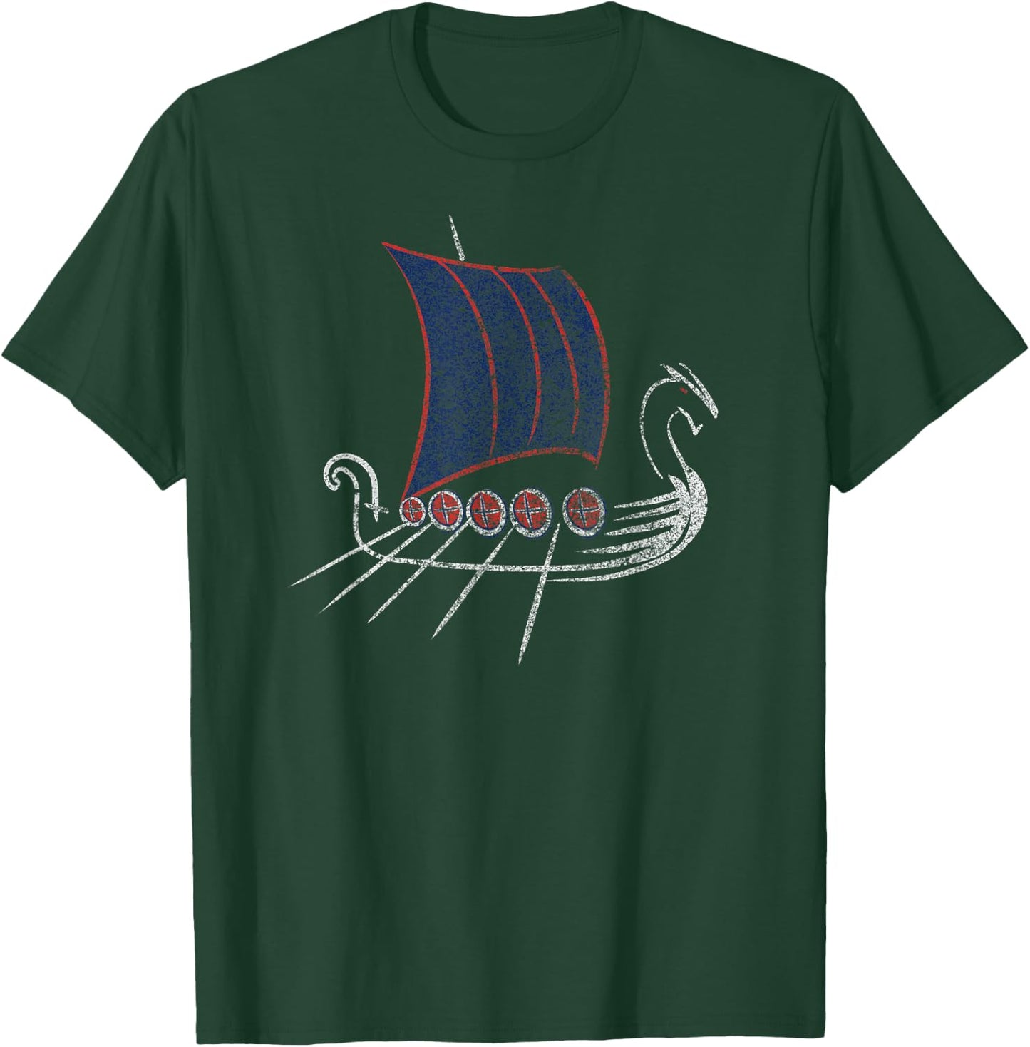 Norway Viking Ship Drawing Grunge T-Shirt - T-Shirt | Forest