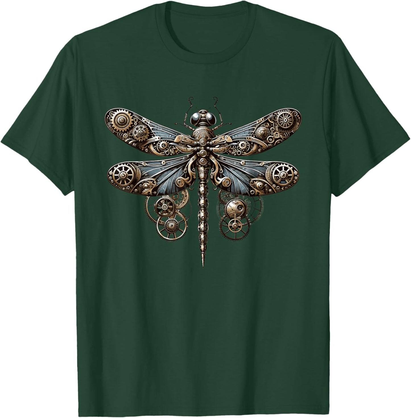 Elegant Mechanical Dragonfly in Steampunk Splendor T-Shirt - T-Shirt | Forest