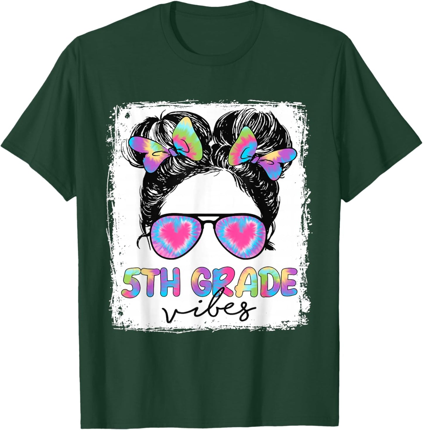 5th Grade Vibes Messy Hair Bun Girl Back To School First Day T-Shirt - T-Shirt | Forest