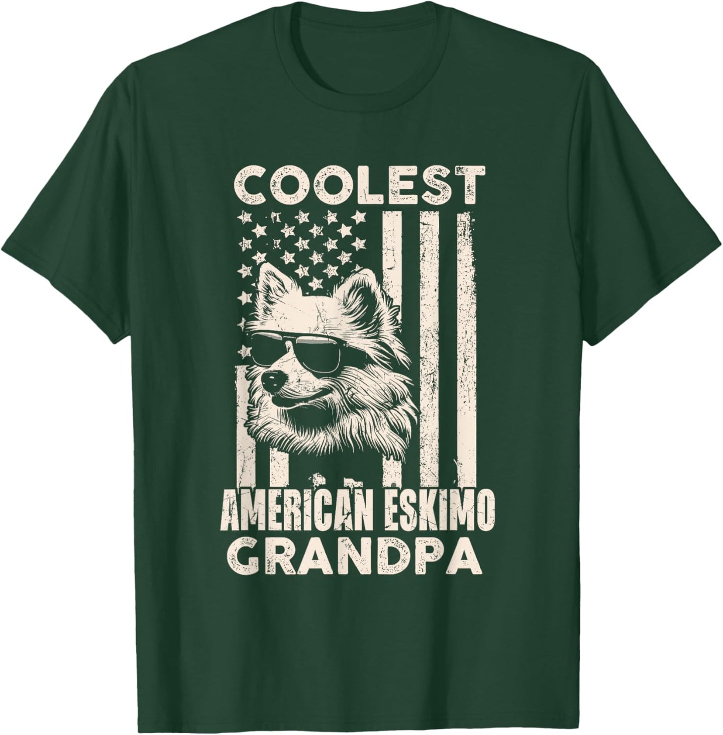 Coolest American Eskimo Grandpa Vintage American Flag Funny T-Shirt - T-Shirt | Forest