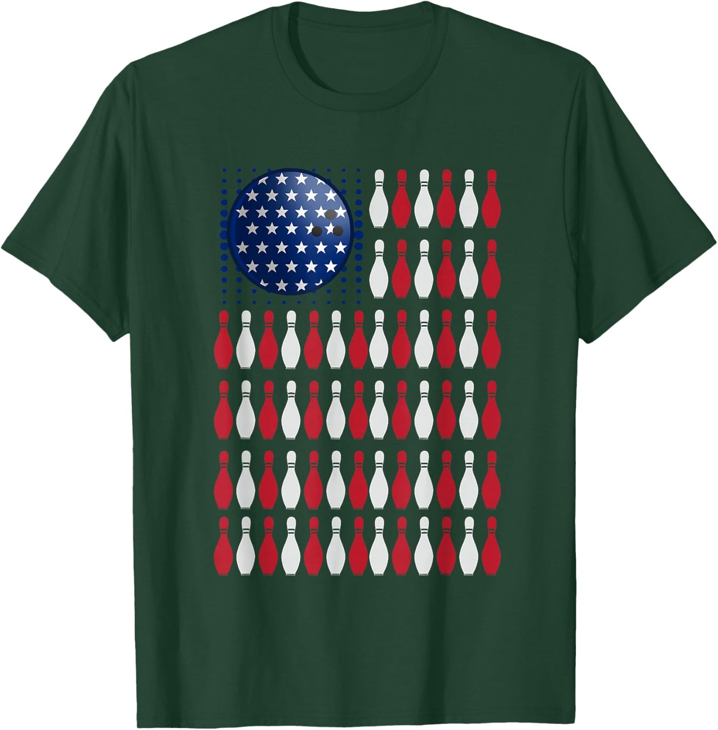 American Flag Bowling | Bowler Gifts for Bowling Team T-Shirt - T-Shirt | Forest