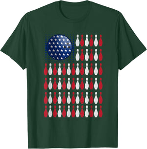 American Flag Bowling | Bowler Gifts for Bowling Team T-Shirt - T-Shirt | Forest